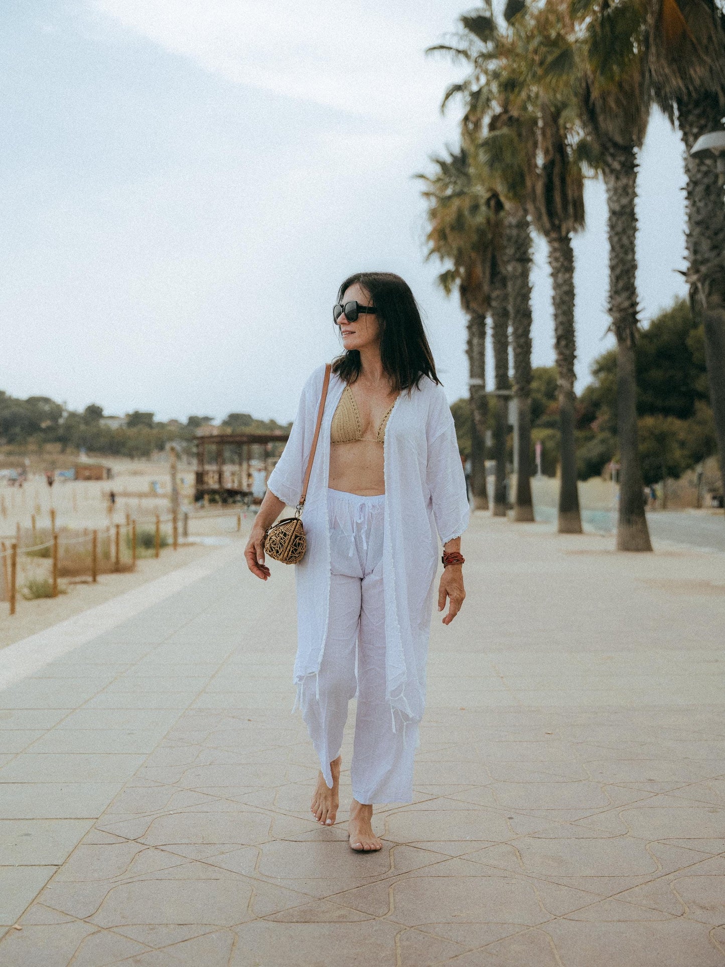 Handmade Cotton Robe with Crochet Back | Bali Kimono Robe | Lightweight Cotton Cover Up | Boho Lounge Robe | Resort Wear | Artisan Made