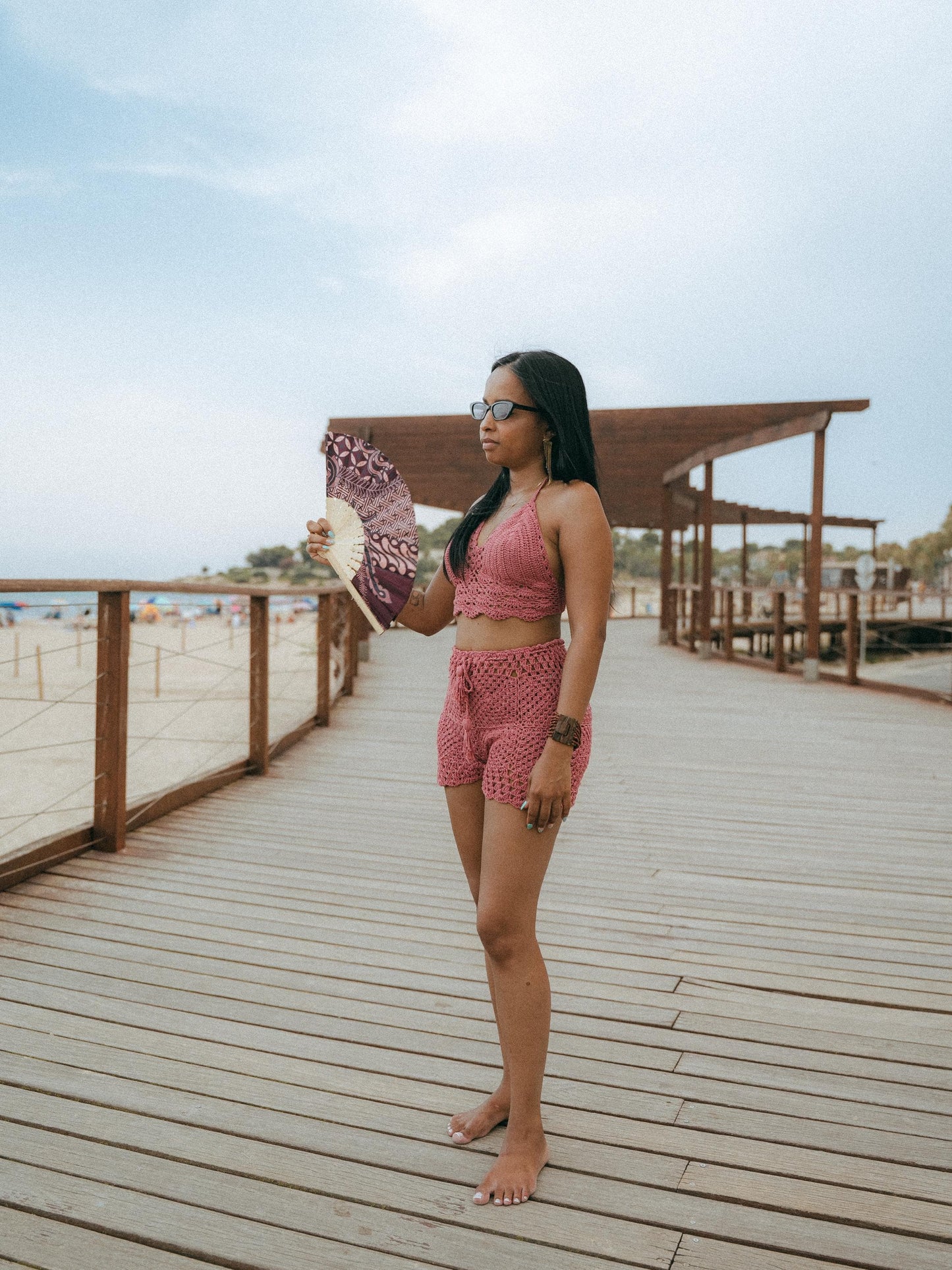 Crochet Set Crop Top Shorts | Handmade Bali | Two Piece Beach Set | Natural Cotton Summer