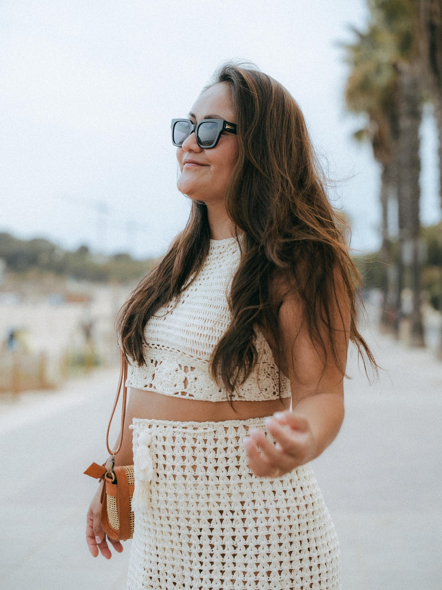 Crochet Two Piece Set Skirt Crop Top | Handmade Bali | Natural Cotton | Boho Beach Set