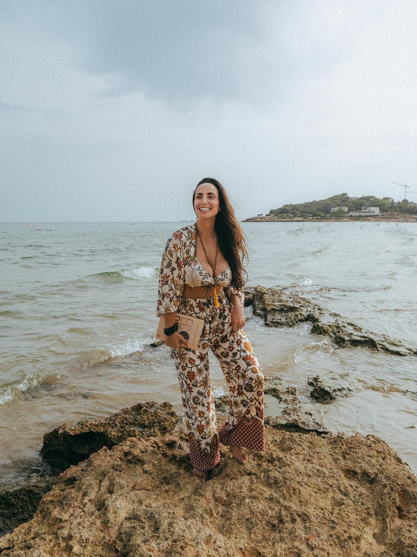 3-Piece Rayon Kimono Set | Pants + Top + Kimono Jacket | Handmade Bali | Luxury Boho