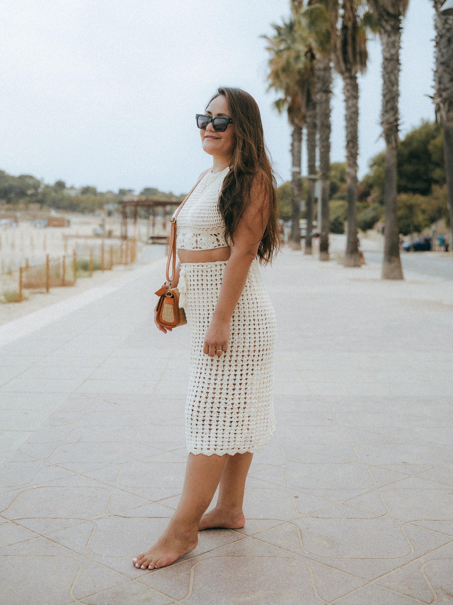 Crochet Two Piece Set Skirt Crop Top | Handmade Bali | Natural Cotton | Boho Beach Set