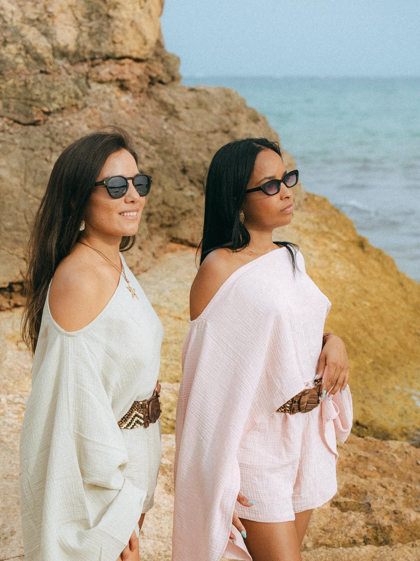 Linen One Shoulder Set White | Oversized Top Drawstring Shorts | Handmade Bali | Beach Resort