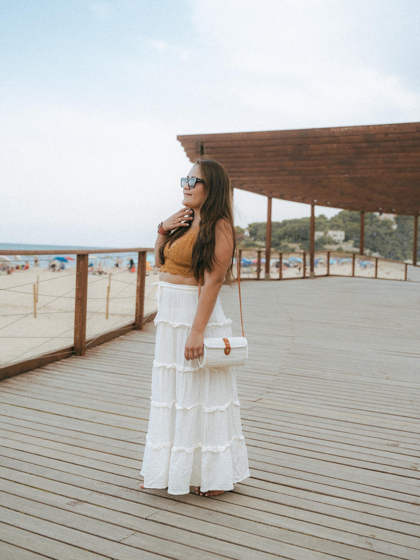 Small Cream Rattan Crossbody Bag | Brown Leather Strap | Handmade Bali | Boho Summer Bag
