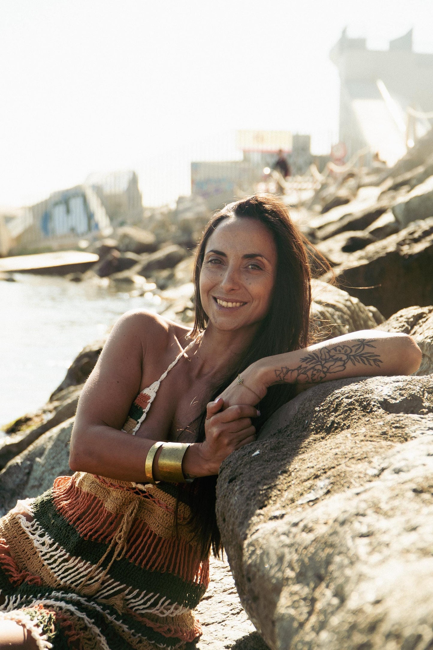 Vestido de ganchillo a rayas / Hecho a mano en Bali / Tejido de algodón natural / Vestido de playa estilo boho / Moda artesanal