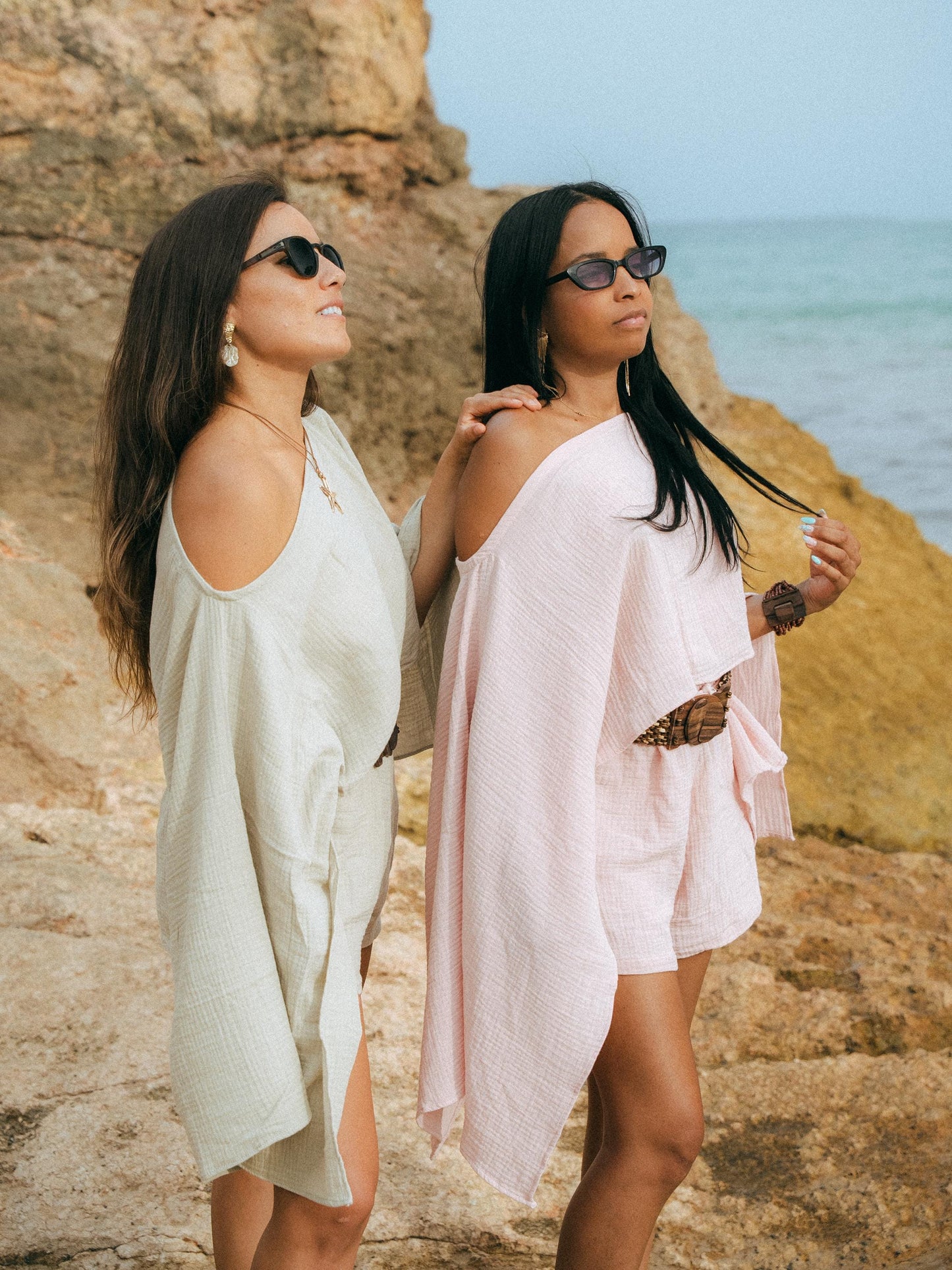 Linen One Shoulder Set White | Oversized Top Drawstring Shorts | Handmade Bali | Beach Resort