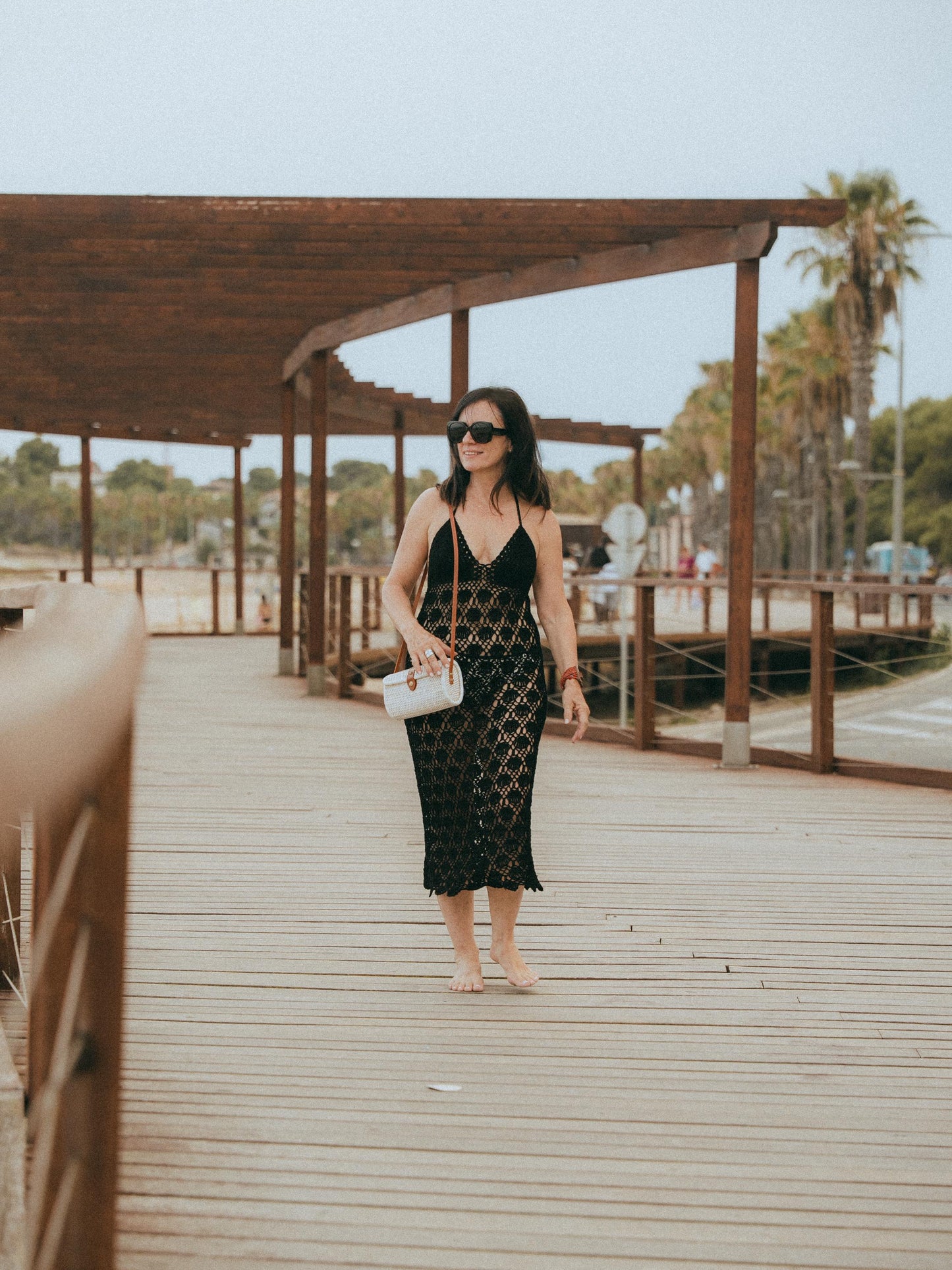 Vestido largo de ganchillo con estampado de abanico de concha / Hecho a mano en Bali / Vestido bohemio de verano / Algodón natural