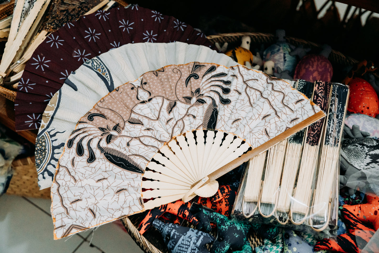 Batik Hand Fan | Bamboo Frame | Traditional Balinese | Boho Home Decor Wedding
