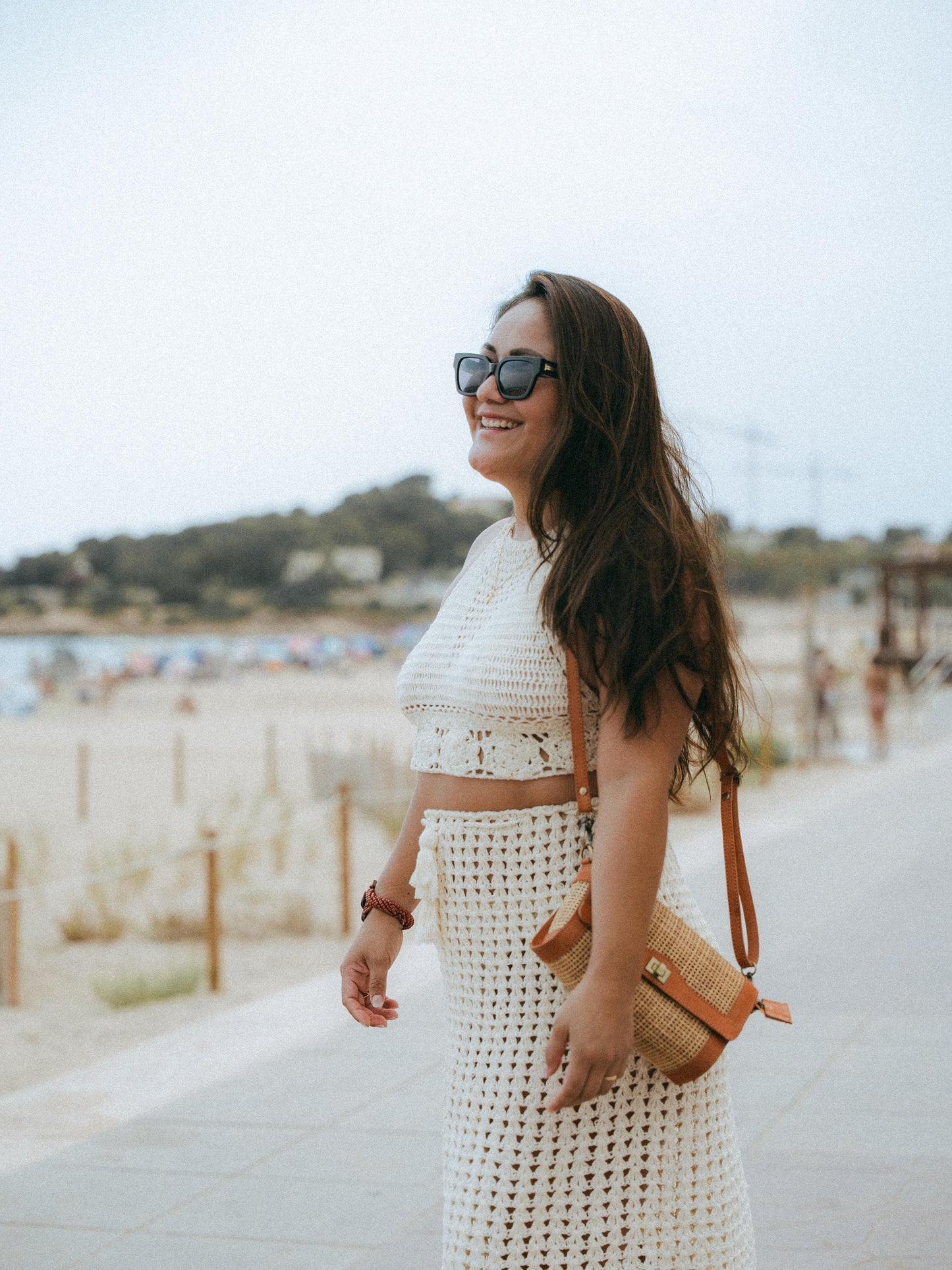 Woven Rattan Bag Leather Frame Gold Turn Lock | Handmade Bali | Caramel Boho Shoulder Bag