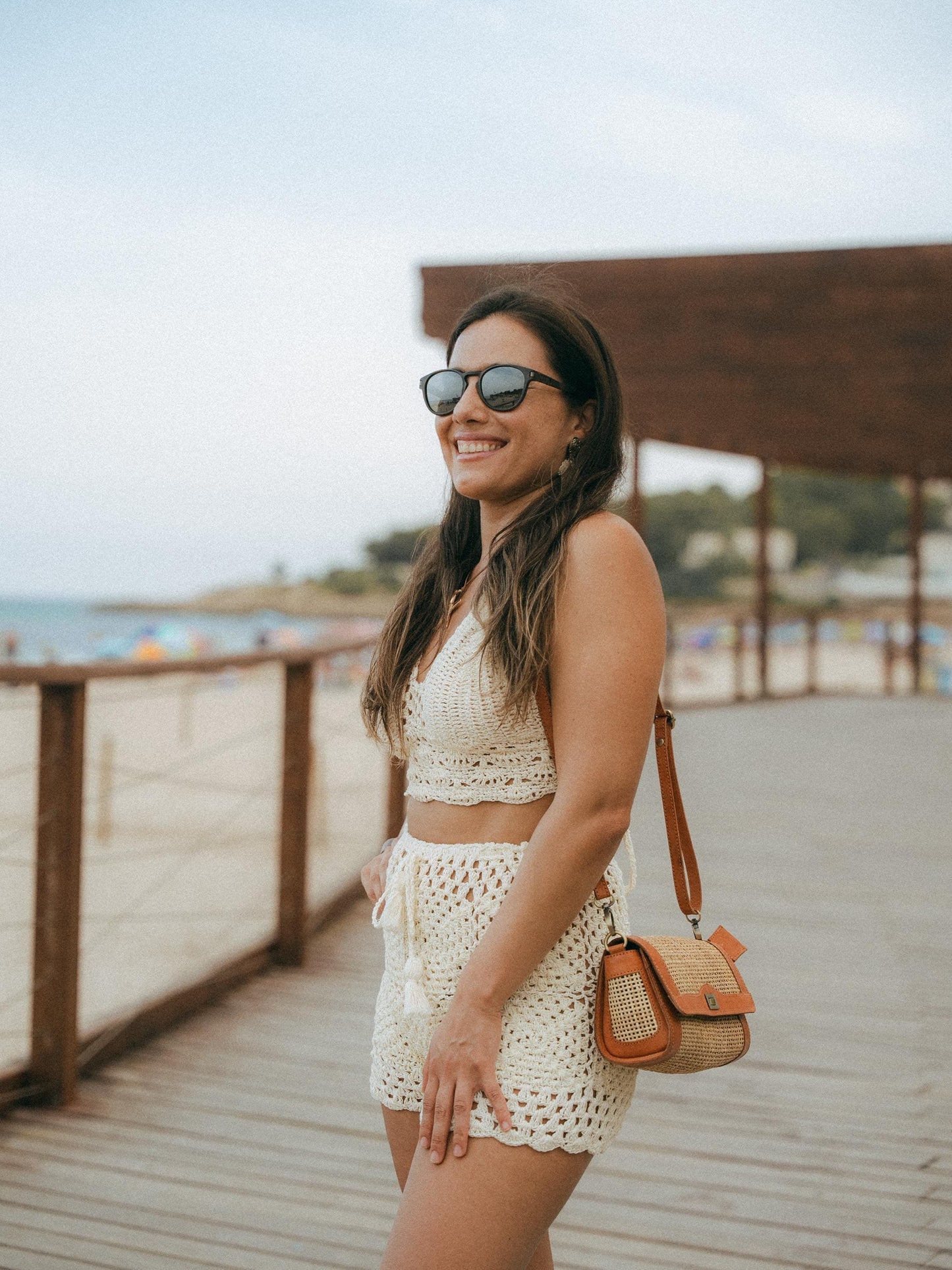 Woven Rattan Bag Leather Frame Gold Turn Lock | Handmade Bali | Caramel Boho Shoulder Bag