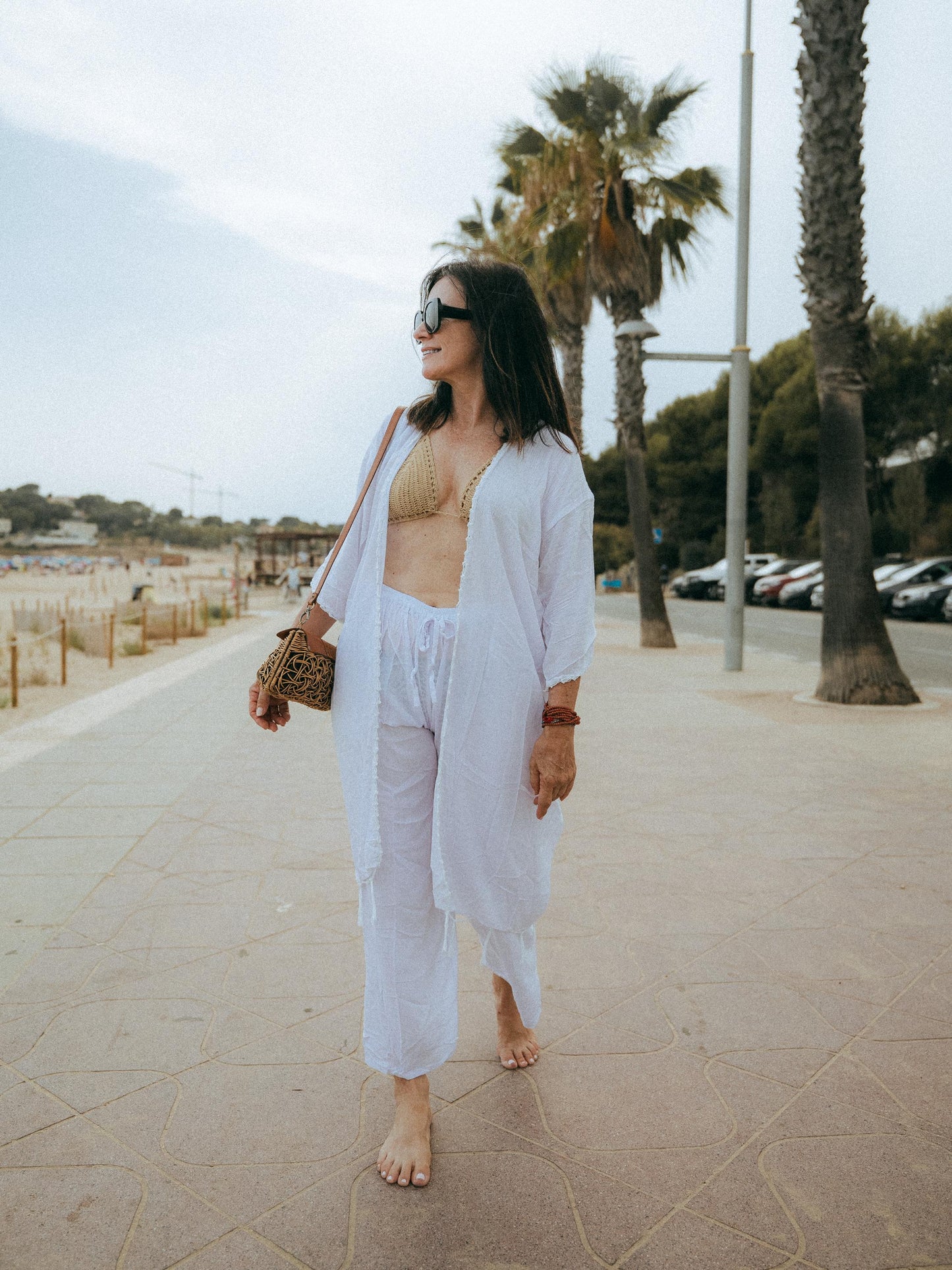 Handmade Cotton Robe with Crochet Back | Bali Kimono Robe | Lightweight Cotton Cover Up | Boho Lounge Robe | Resort Wear | Artisan Made
